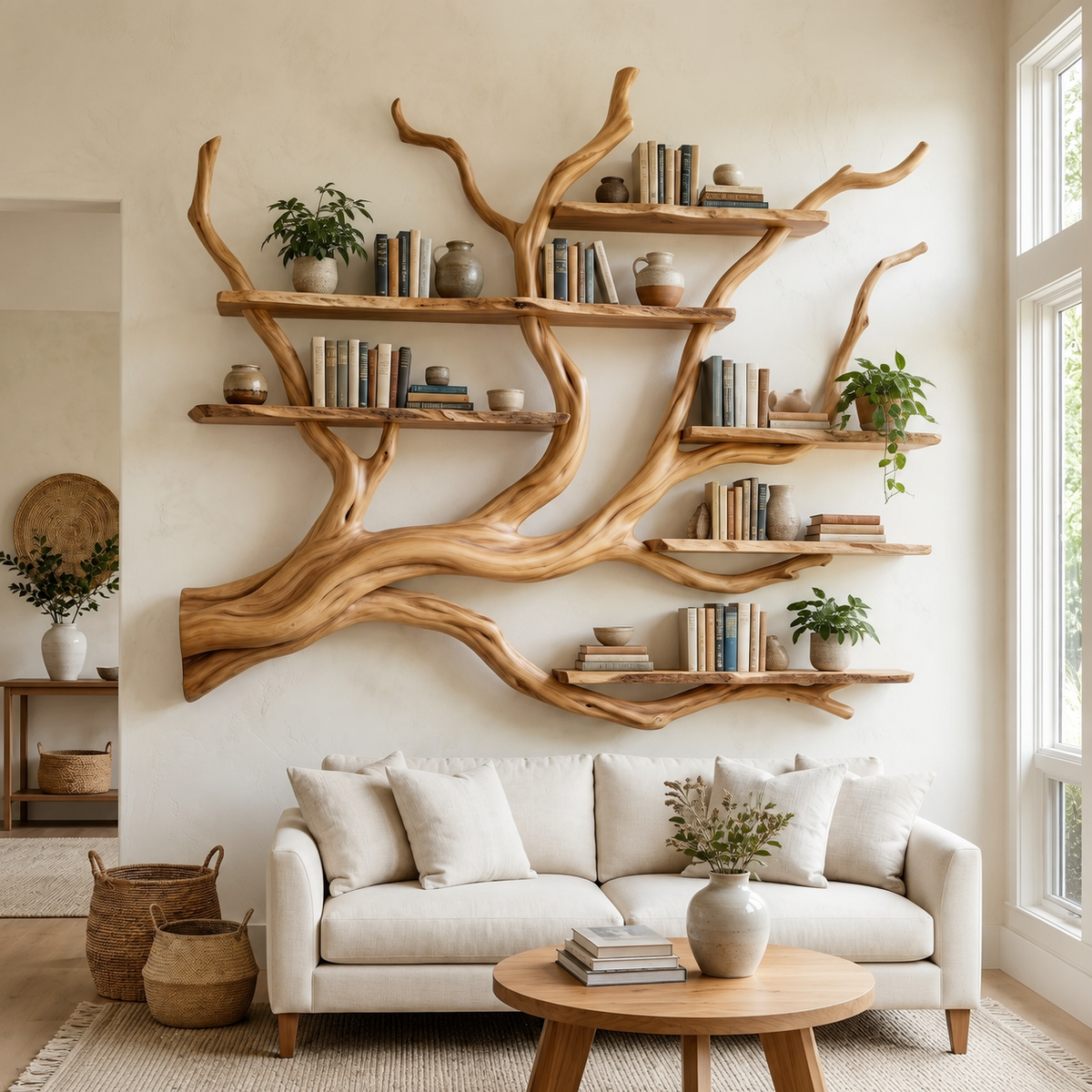 Briarcanopy Handcrafted Solid Wood Floating Tree Bookshelf